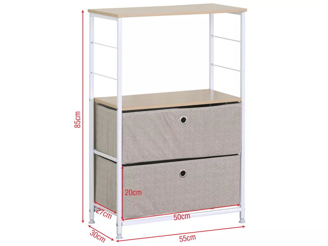 Meuble a tiroirs Bois Métal et Tissu Blanc Beige 1 étagère