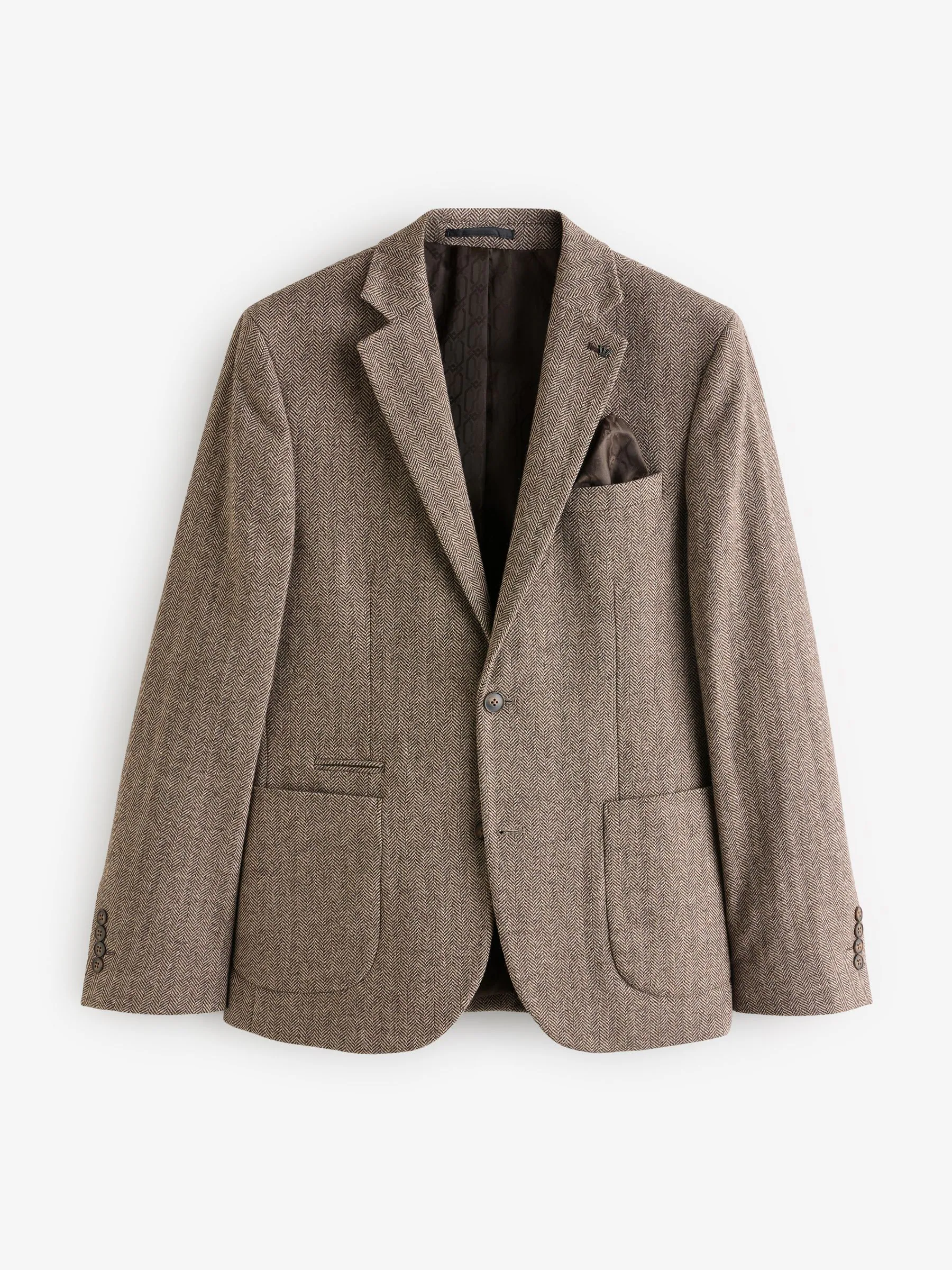 Taupe - Slim Fit - Blazer met visgraatmotief en hoog wolgehalte