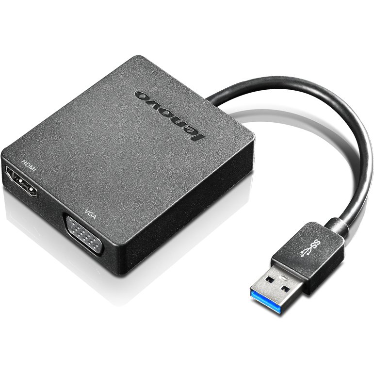Lenovo Universal USB 3.0 to VGA/HDMI adaptateur graphique USB Noir