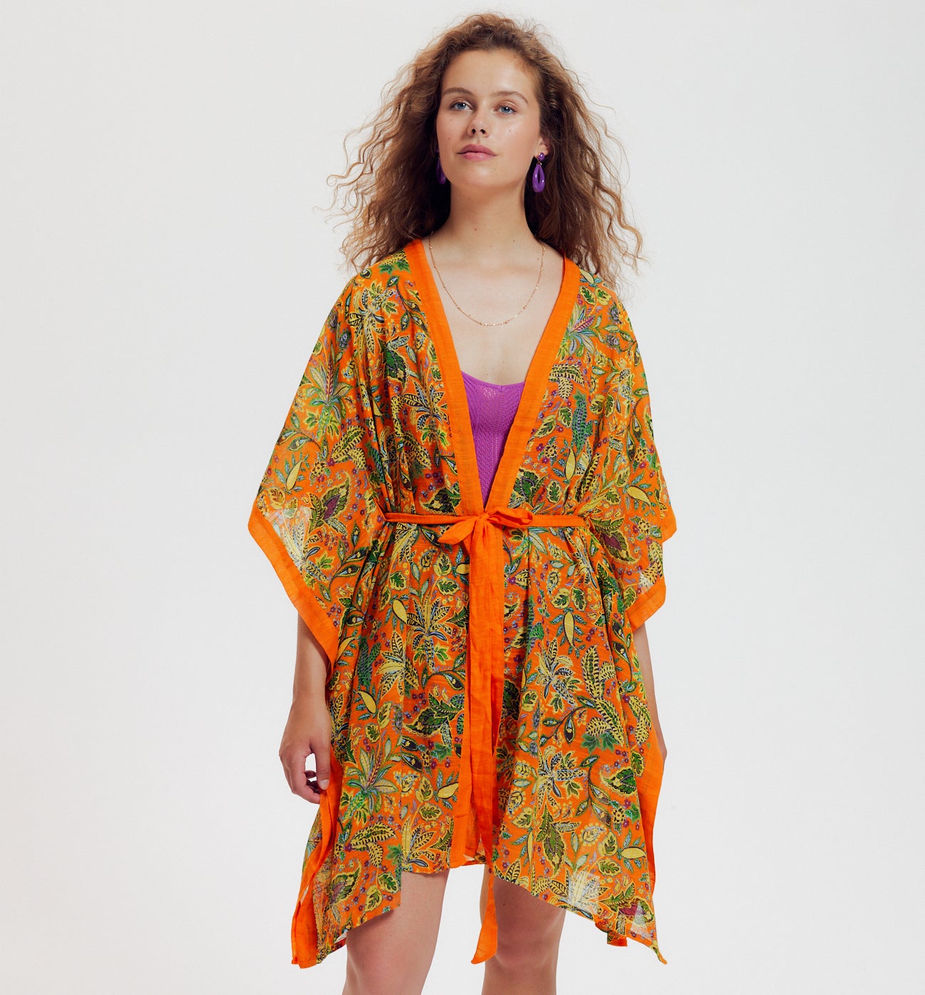 Kimono ceinturé imprimé - Imprimé orange
