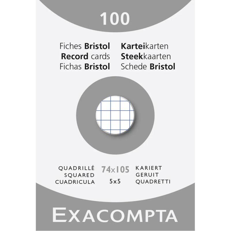Étui de 100 fiches - bristol quadrillé 5x5 non perforé 74x105mm - Blanc