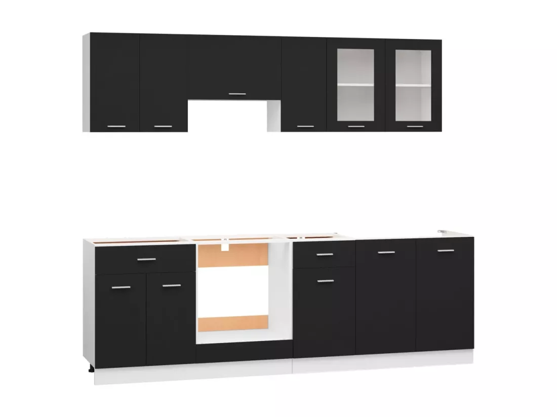 Ensemble de meubles de cuisine 8 pcs Noir Aggloméré