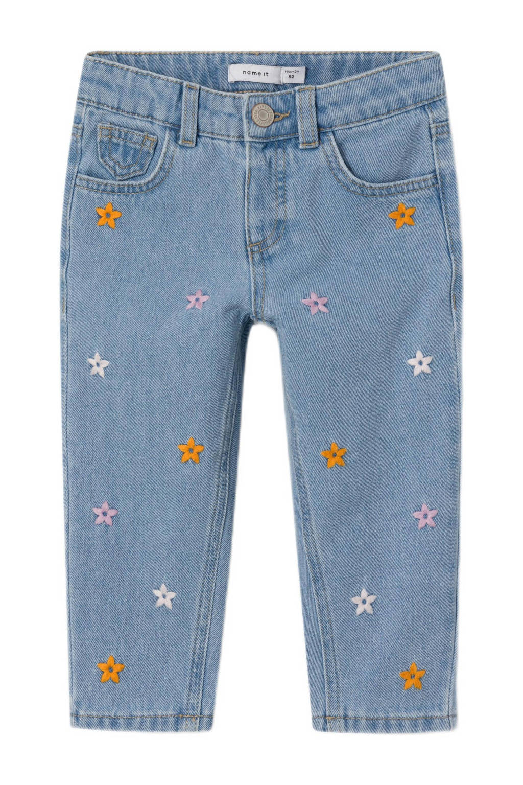 NAME IT gebloemde mom jeans NMFBELLA light blue denim