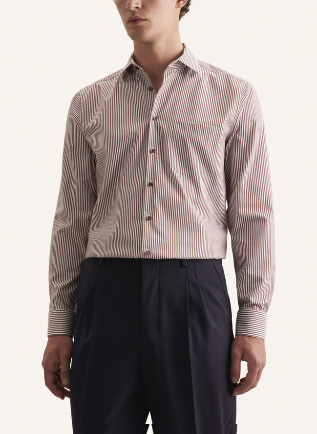 Seidensticker Business Shirt Regular Long sleeve Kent-Collar Stripes Brown