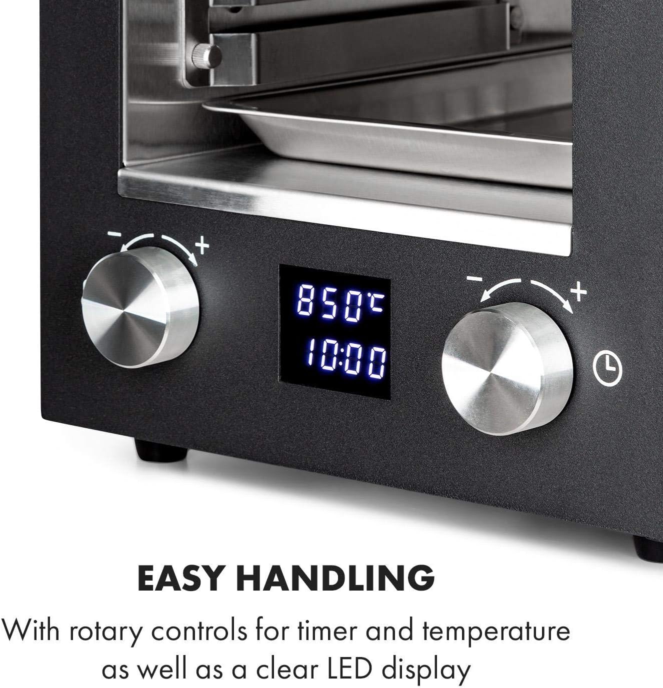 Klarstein Hannibal - Hochtemperaturgrill, Indoor-Grillgerät, Leistung: 2.200 W, Temperatur: 200-850 °C, Infrarot-Heizelement, CharForce System, Grillfläche: 18,5 x 30 cm, LED-Display, Timer, schwarz