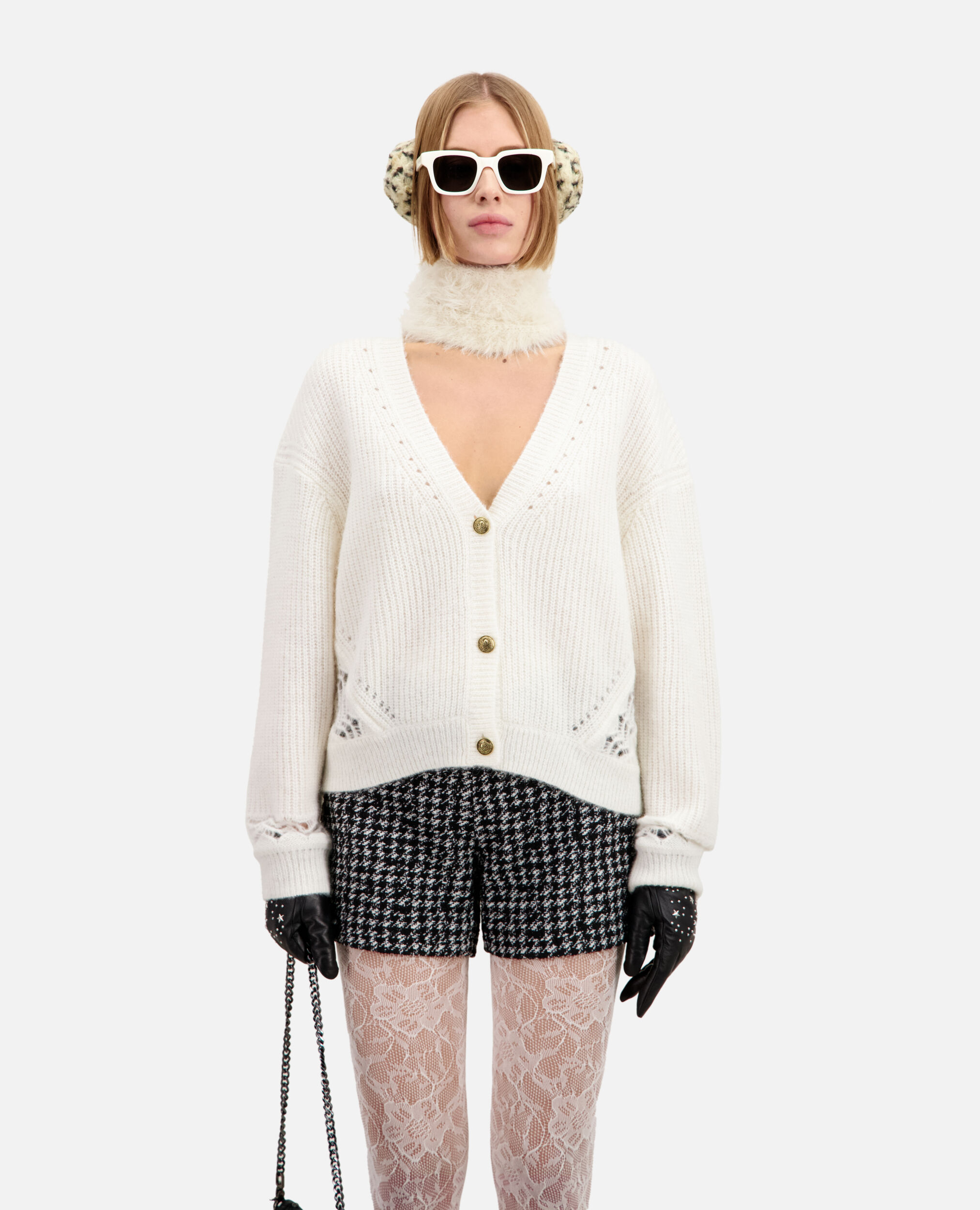Ecru wool-blend cardigan