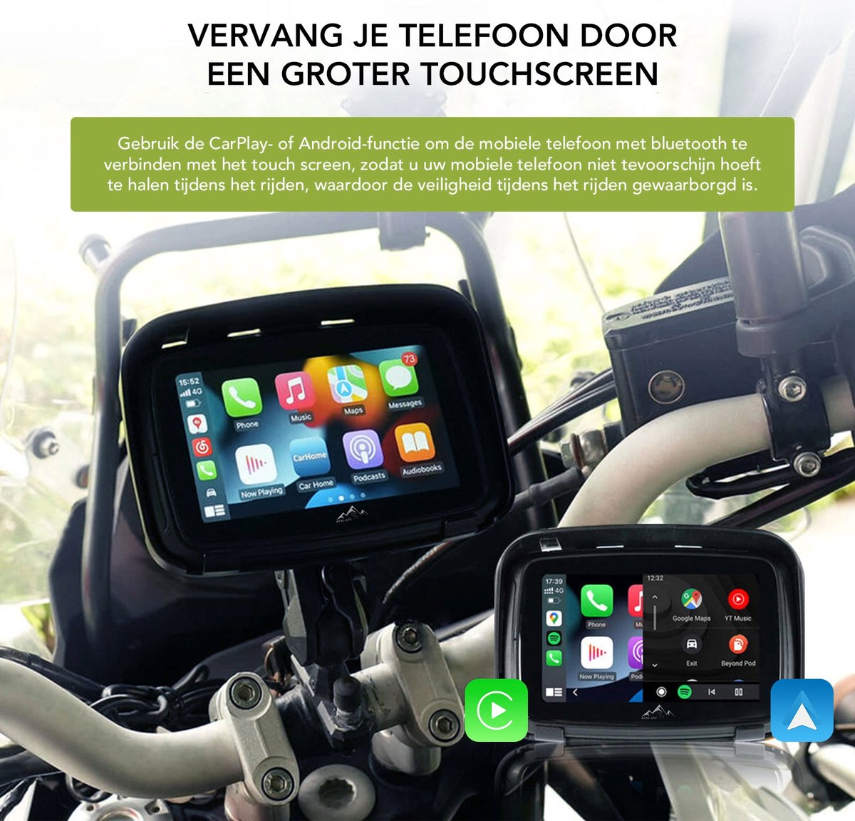 BergGPS 5-inch Motornavigatie met Apple Carplay & Android