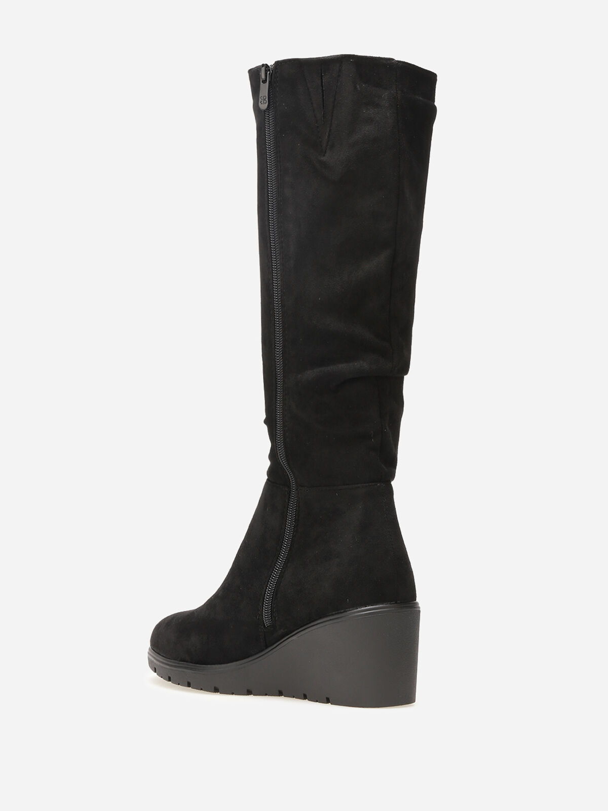 Bottes plissées et compensées en suédine- Noir