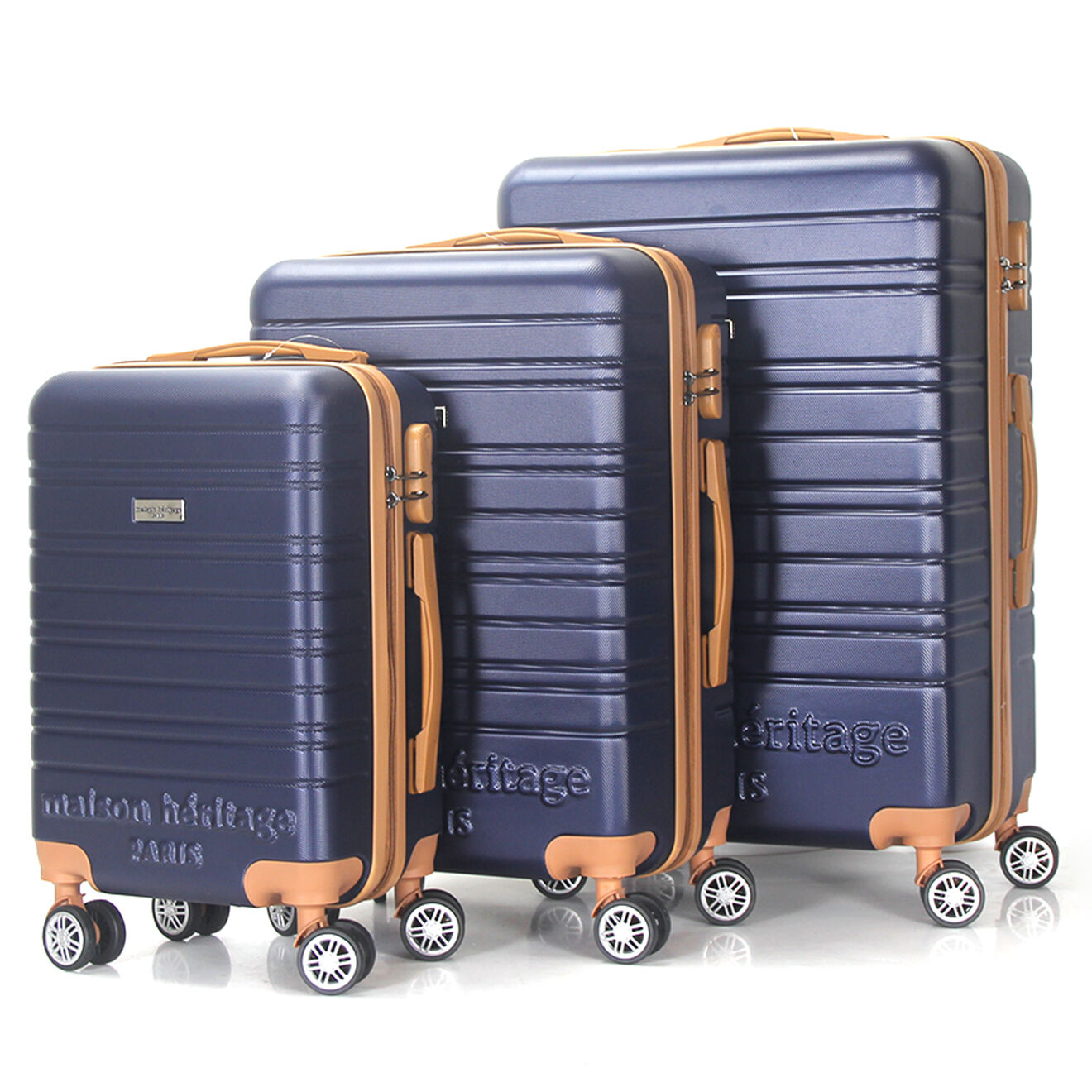 Maison Héritage 3 Valises 4 roues doubles Madeleine 50/60/70 cm bleu marine