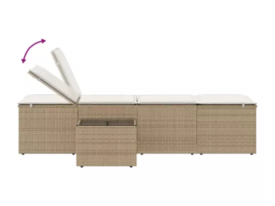 Chaises longues lot de 2 avec table beige résine tressée