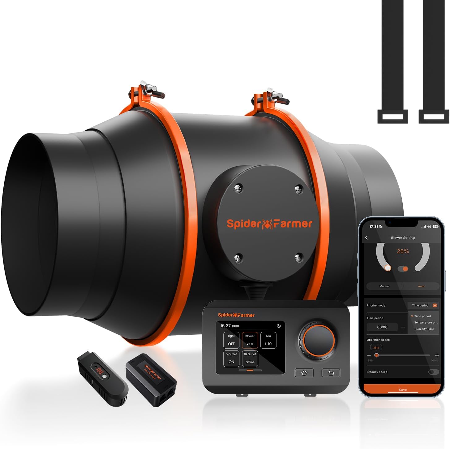 Spider Farmer Inline Rohrventilator 150 mm/6 Inch mit GGS Temp Feucht Controller, 685m³/h EC Motor, 62W Grow Lüfter Belüftung Abluftventilator für Growzelt, Growbox, Hydrokultur