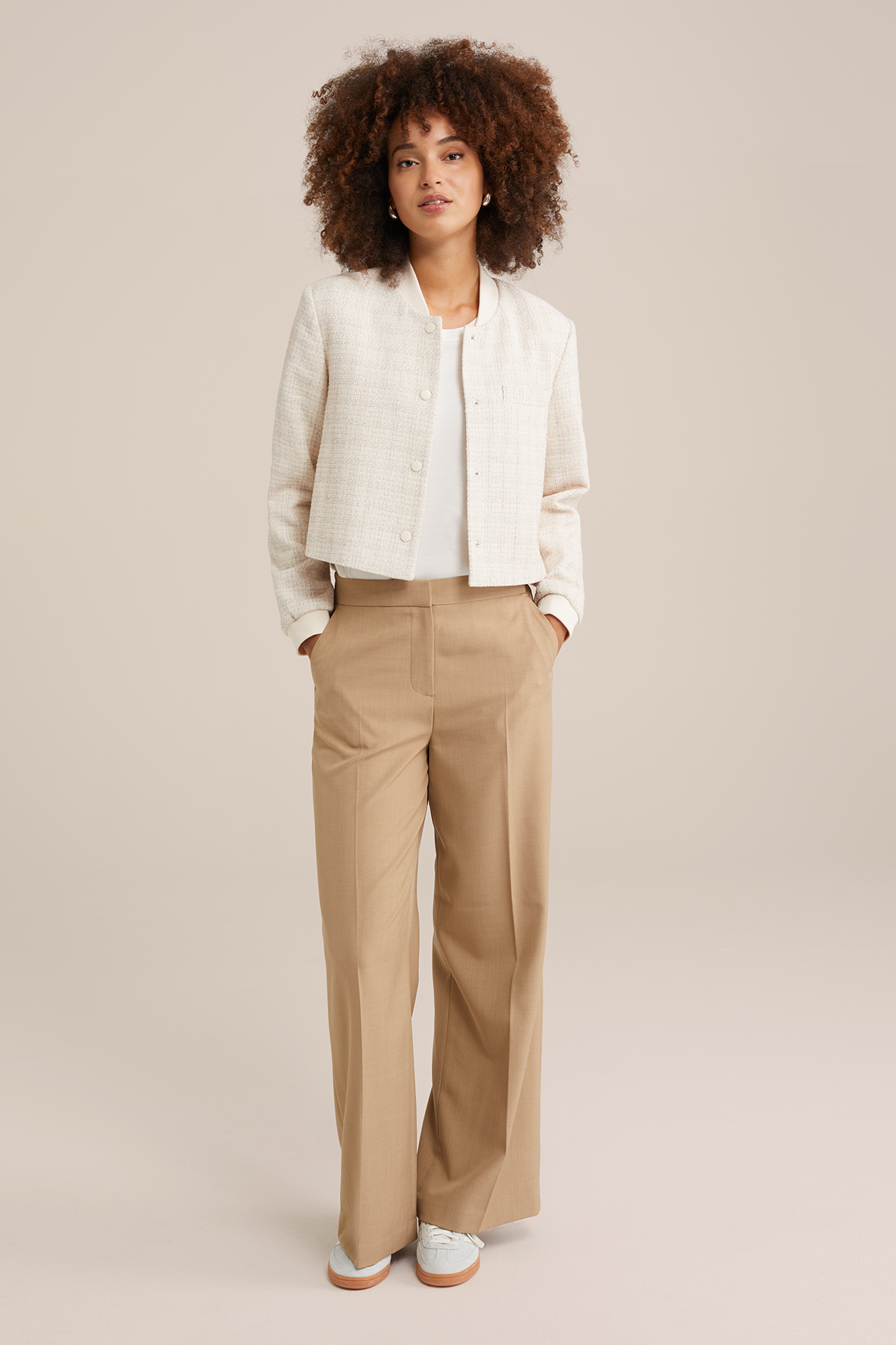 korte blazer met structuur WE Fashion Gebroken wit