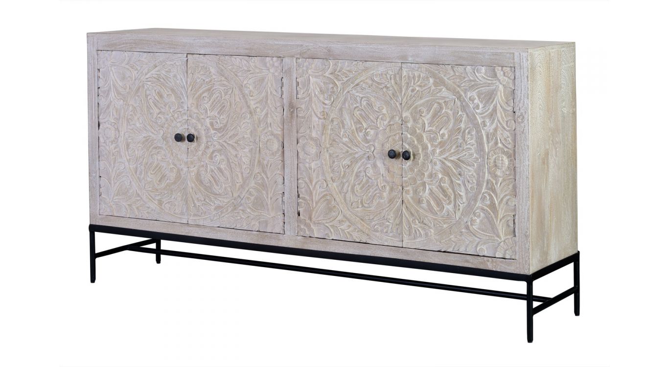 Bahut bois, fer blanc 170x39x90cm - bois-fer