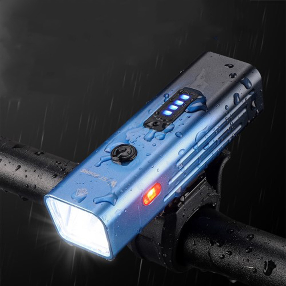1800mAh Wiederaufladbares Aluminium USB Fahrrad Licht Intelligentes Velo COB LED Warnlicht - Blau / Schwarz