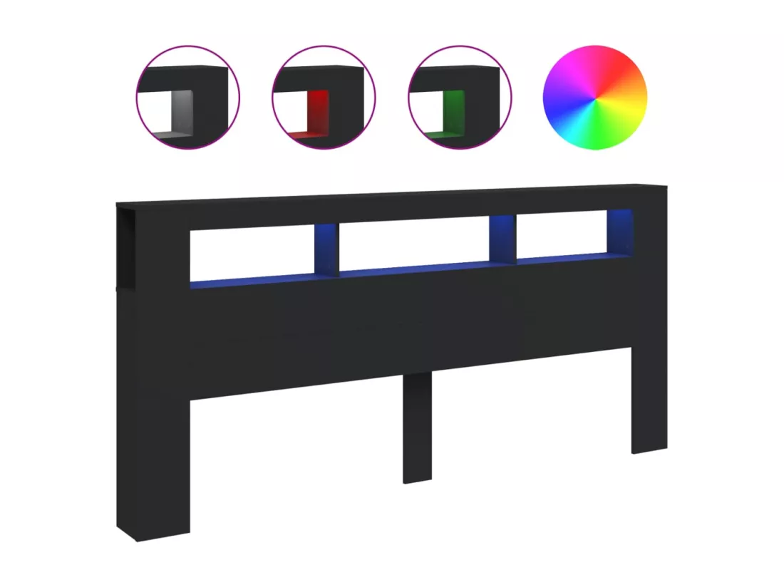 Tête de lit à LED noir 220x18,5x103,5 bois d'ingénierie
