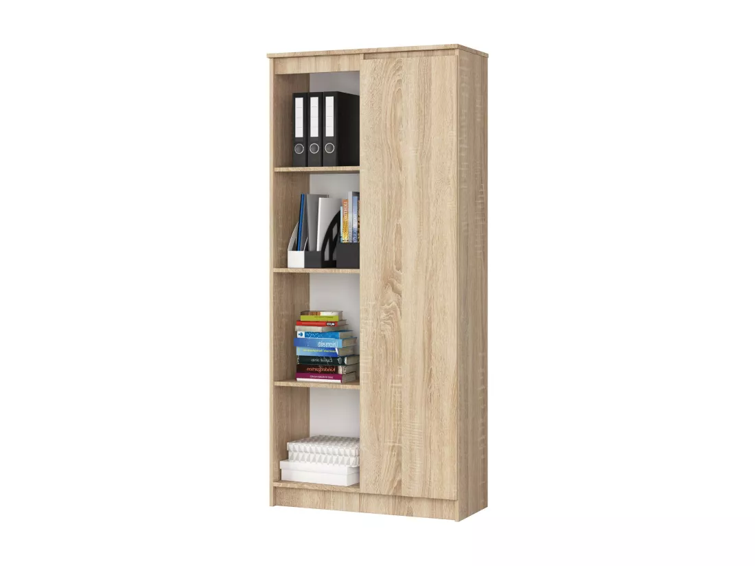 Bibliothèque de bureau AKORD R80 Chêne Sonoma 80 cm 1 porte façade Chêne Sonoma mat 8 étagères 80x35x180 cm