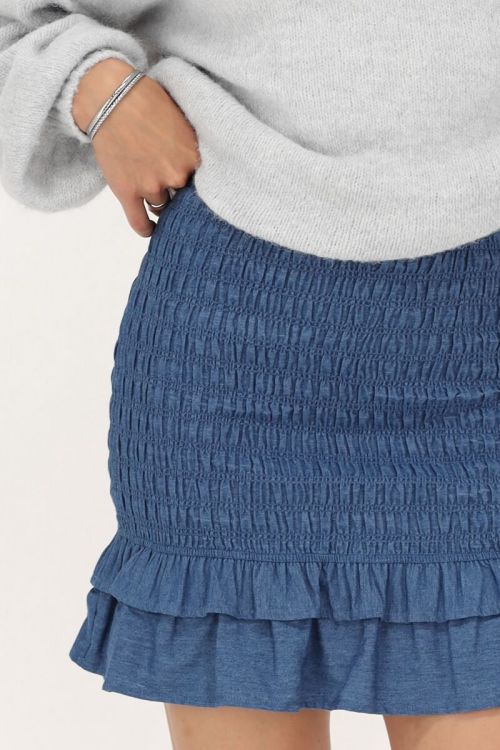 Blauwe denim rok met smock