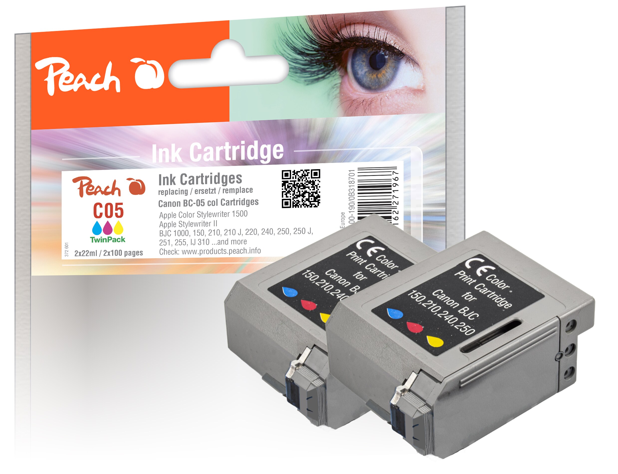 Peach C1/2/3/5 2 Druckköpfe 2*col ersetzt Canon, Apple BC-05C*2, 0885A002 für z.B. Apple Color Stylewriter 1500, Apple Stylewriter II , Canon IJ 310 (wiederaufbereitet)