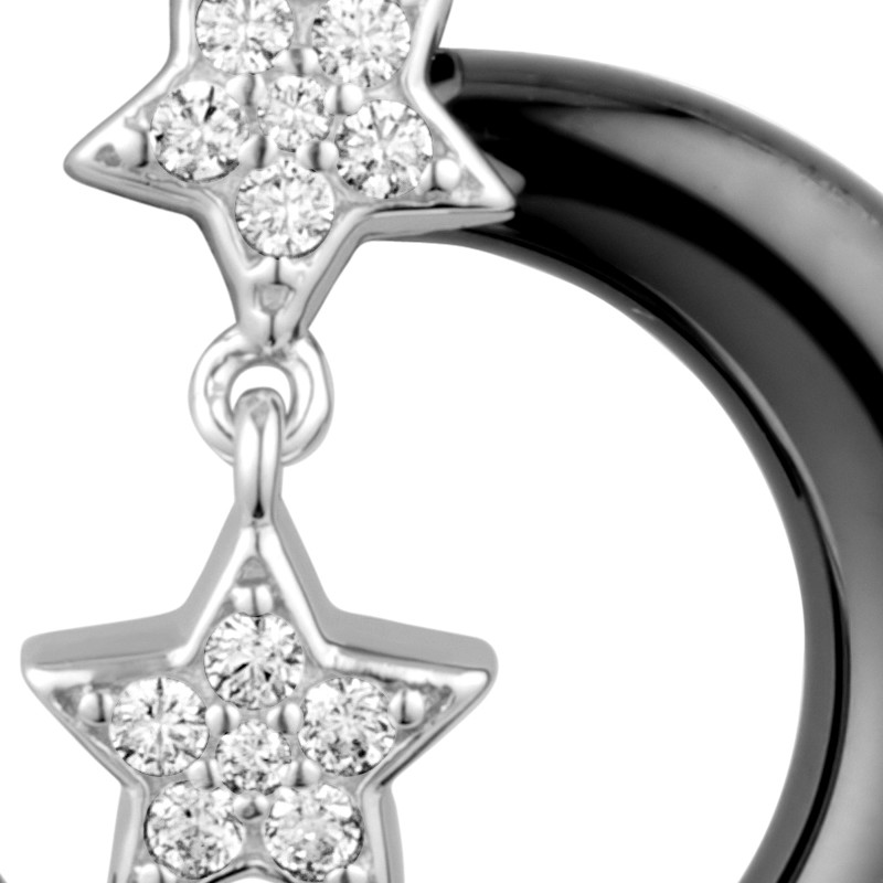 Pendentif Etoiles en Céramique Noir, Cristal Blanc et Argent 925