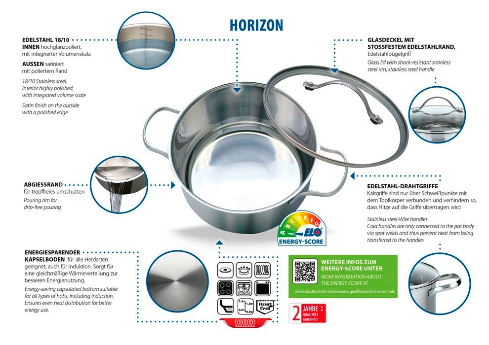 Elo Basic Horizon Topf und Pfannenset 10 teilig silber schwarz