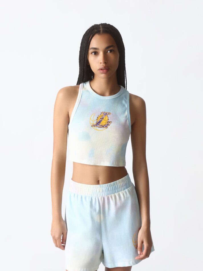 Top cropped do Los Angeles Lakers da NBA - Branco-creme/amarelo