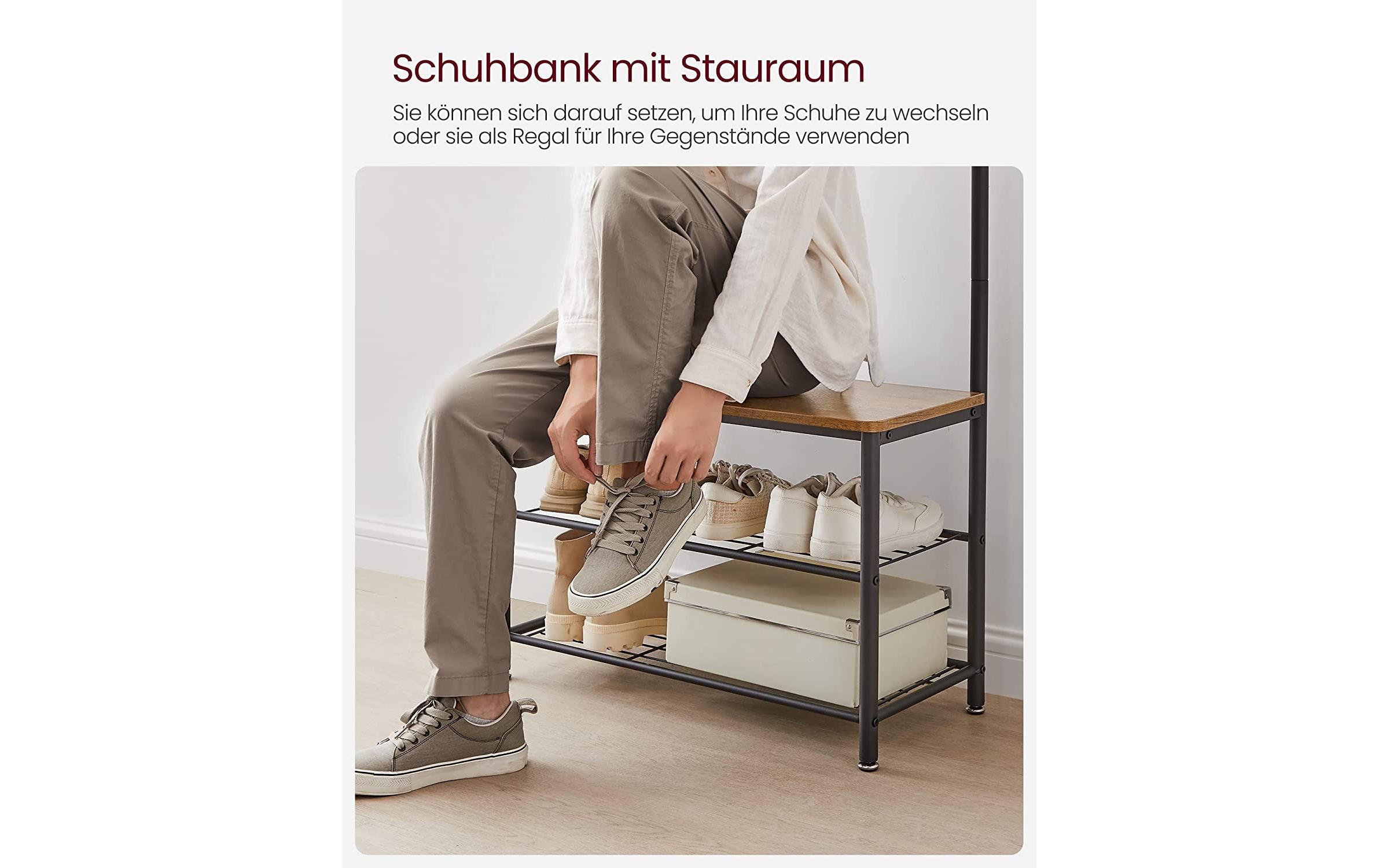 Garderobe mit Schuhregal 32 cm x 175 cm, Braun/SchwarzKleiderständer mit Sitzbank