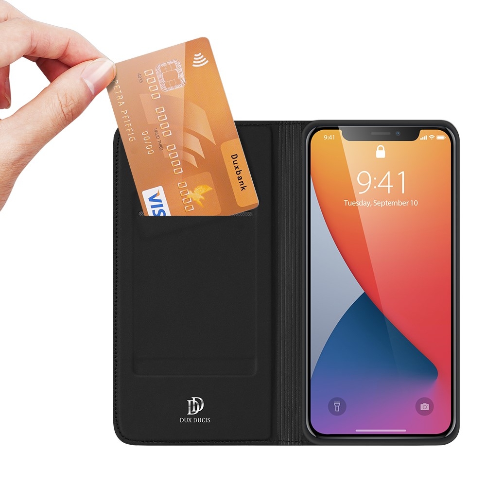 iPhone 12 / iPhone 12 Pro Flip Wallet Cover Leder Tasche - Schwarz