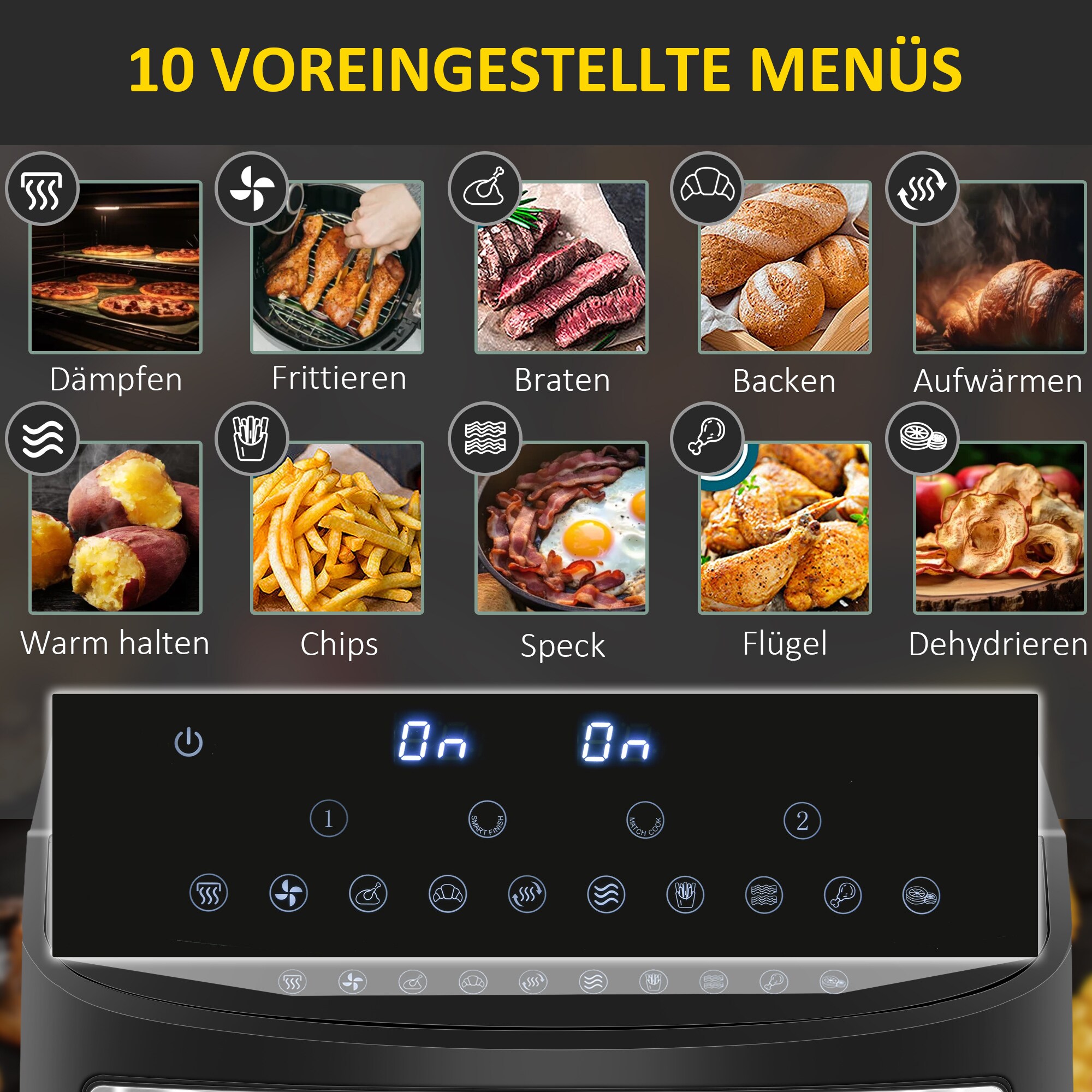 HOMCOM Heißluftfritteuse mit 2 Körbe schwarz 38,8L x 36,3B x 31,1H cm