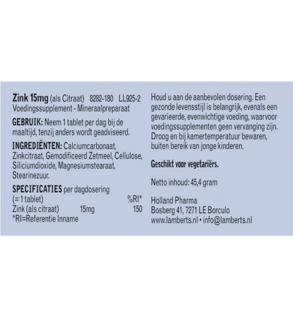 Lamberts Zink citraat 15mg (180 tabletten)
