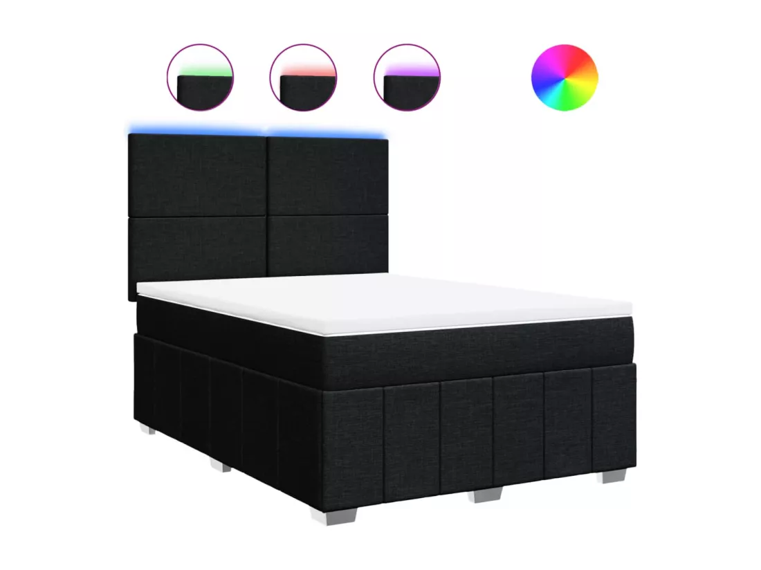 Sommier à lattes de lit avec matelas Noir 140x190 cm Tissu