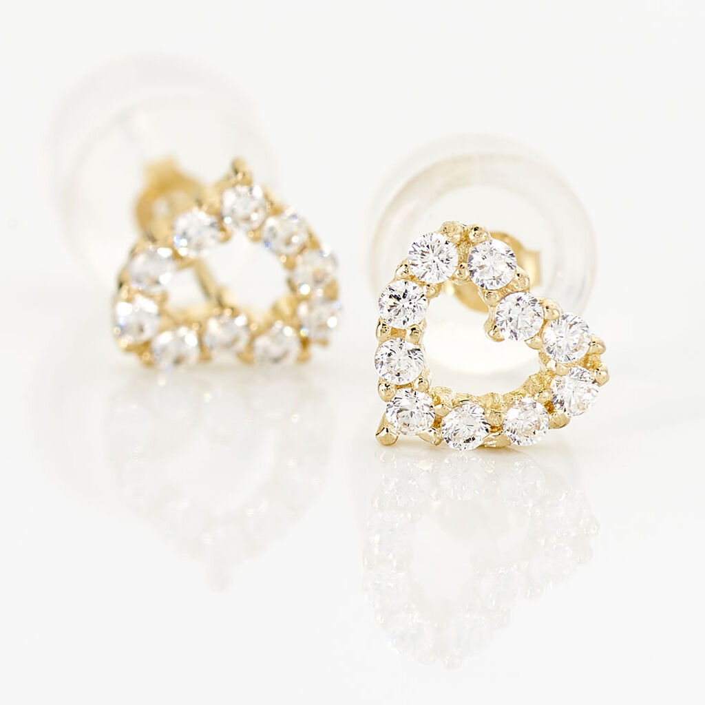 Boucles D'oreilles Puces Coeur Ajoure Or Jaune Oxyde De Zirconium