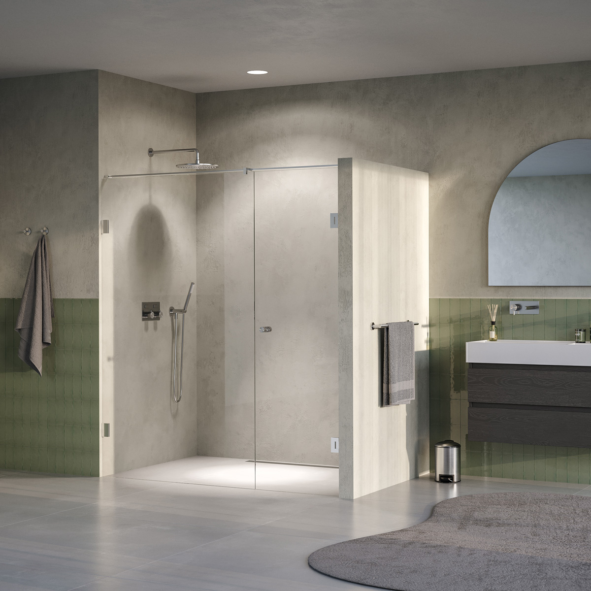 Brauer Void Carving profielloze nisdeur 170cm met draaideur 70cm aan muur RVS geborsteld PVD