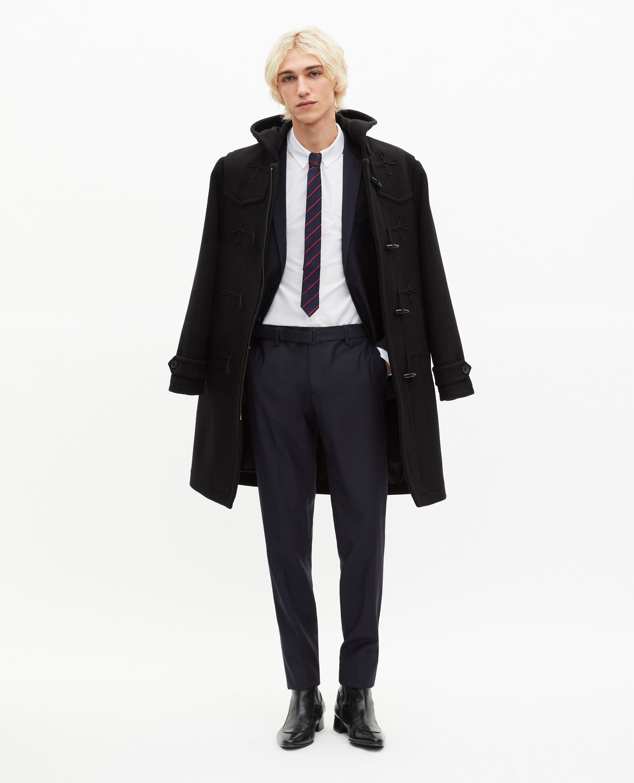 Pantalon de costume en laine à ceinture intégrée bleu coupe ajustée