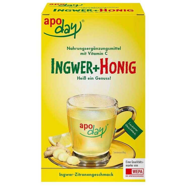 Apoday Ingwer + Honig + Vitamin C Pulver, 10X10 g