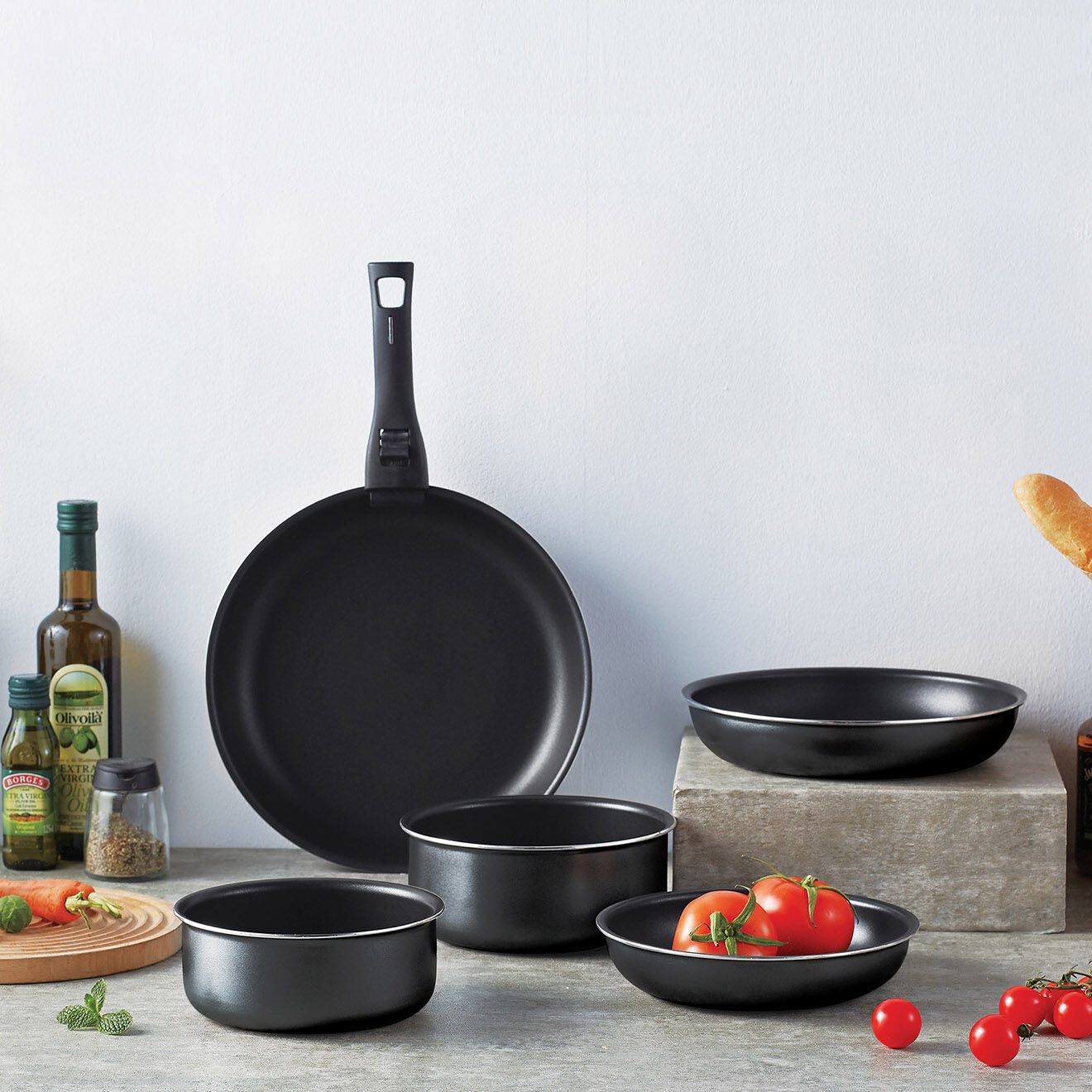 Kitchencook Batterie de cuisine noire - 6 pièces