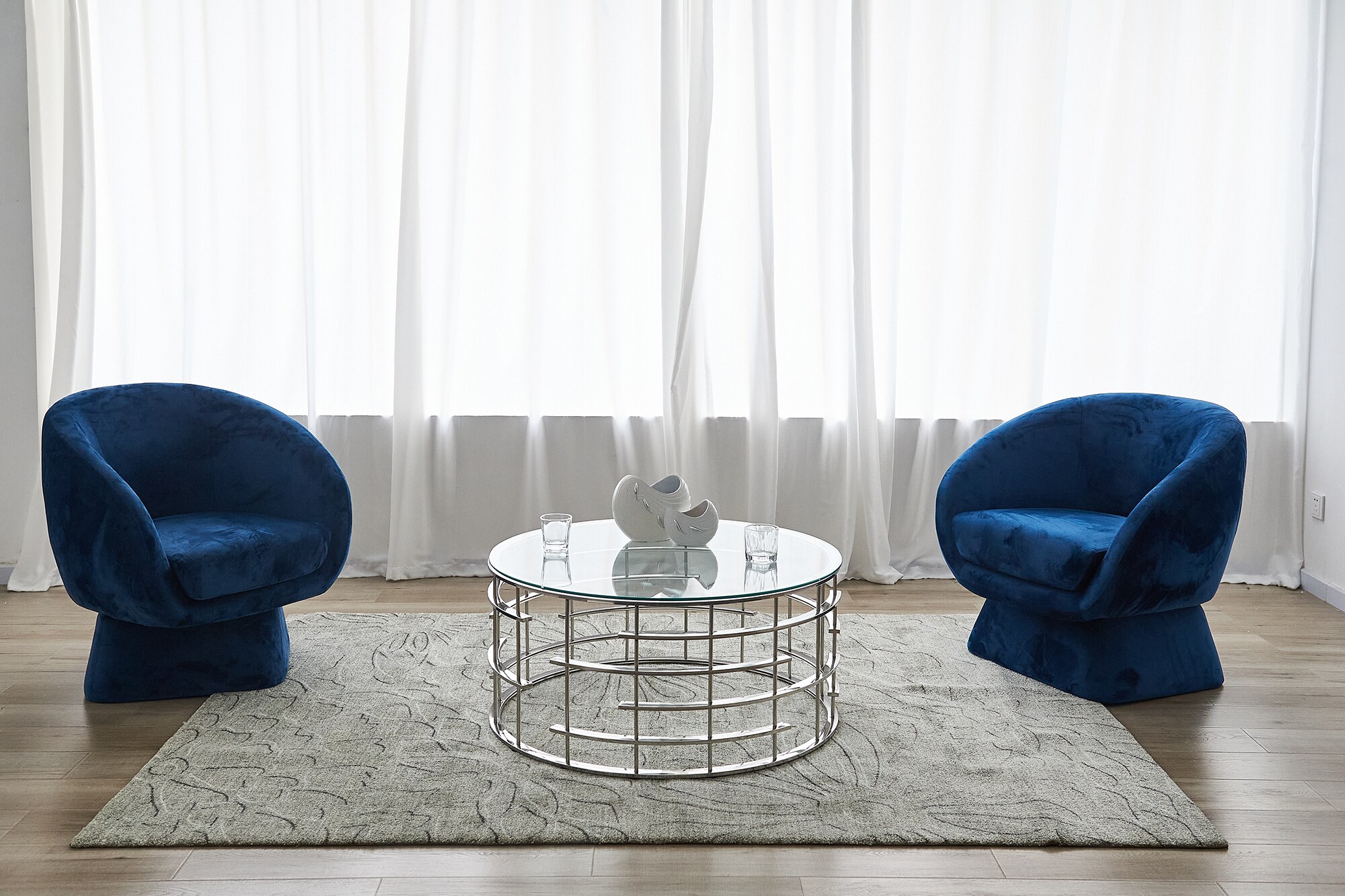 Couchtisch Ø 80 cm silber Glastisch Beistelltisch Sofatisch Wohnzimmertisch