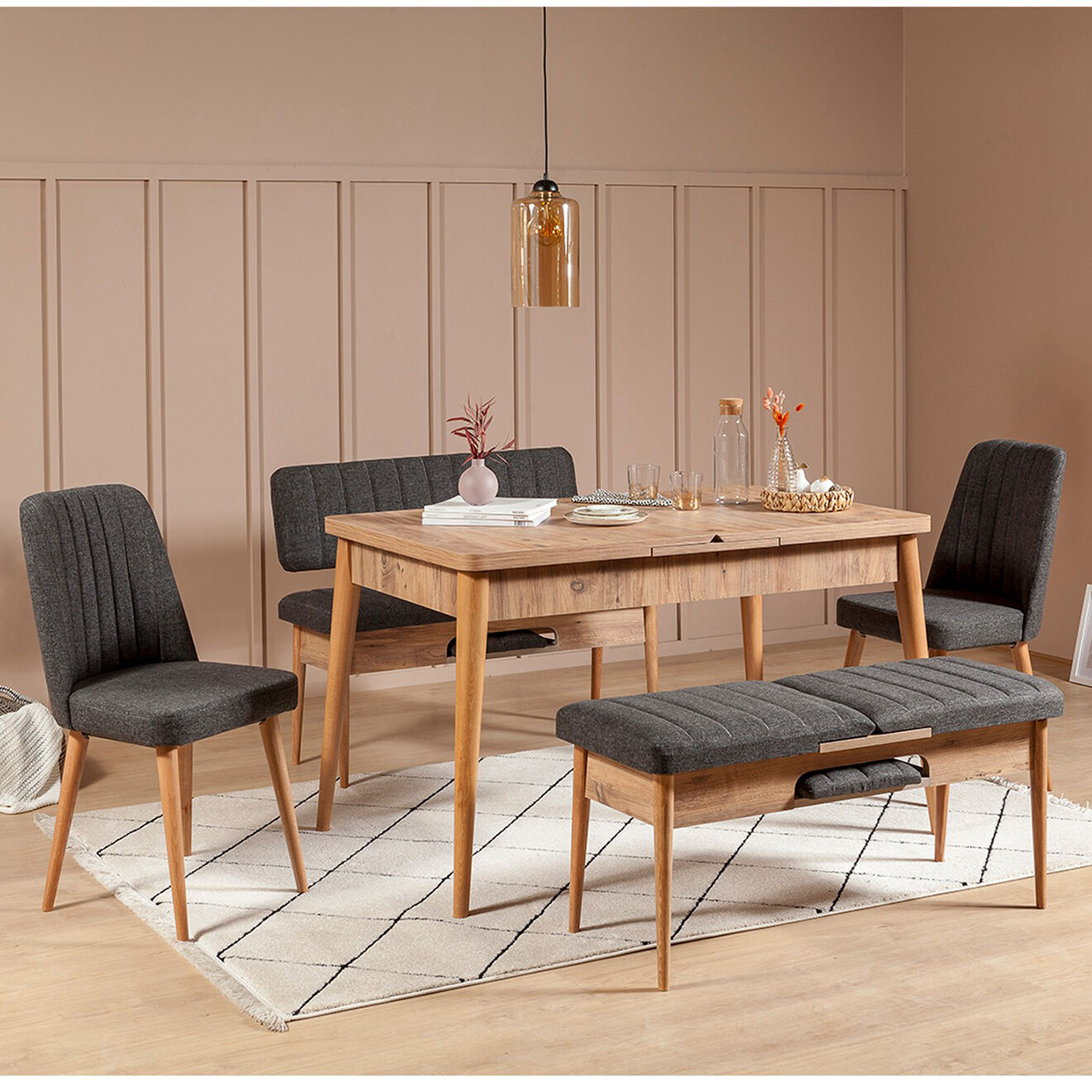 Wooden Art Ensemble à Diner Vina 1053 pin anthracite - 6 pièces