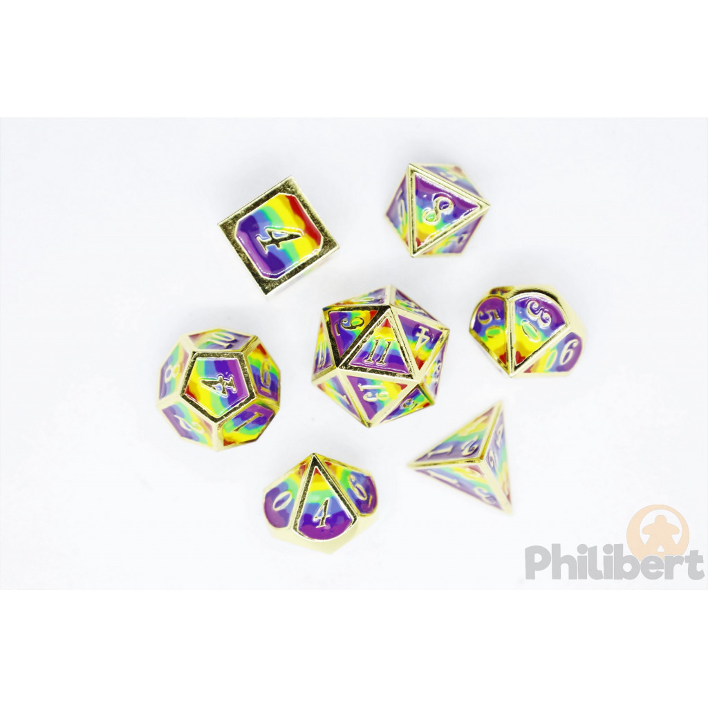 Set de 7 Dés JDR métalliques - Multicolores