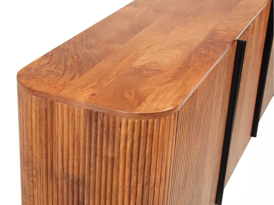 Buffet avec 3 portes en bois de manguier et métal - Naturel et noir - BALIMELA
