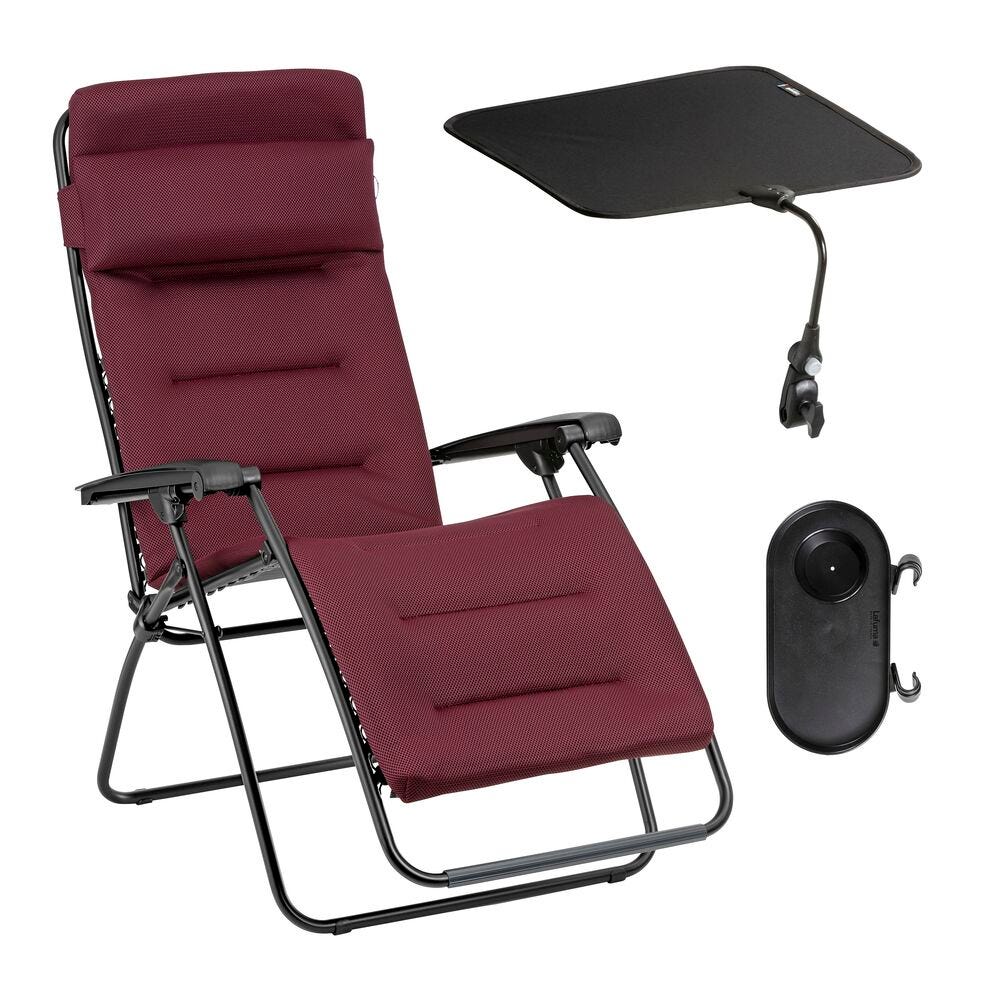 Set gepolsterte Relaxliege mit Sonnenschirm und Becherhalter RSX Clip AirComfort® Bordeaux