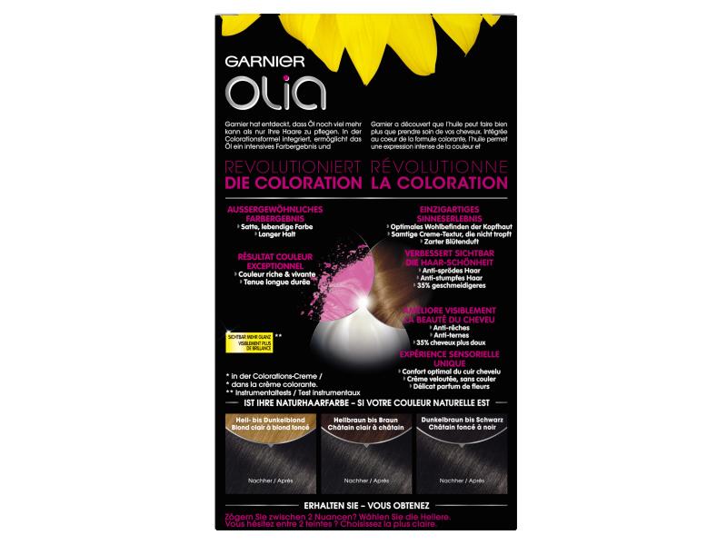 Garnier Haarcoloration Olia 1.0 Intensiv-Schwarz Haarfarbe sorgt für intensive Farbkraft und geschmeidiges, glänzendes Haar