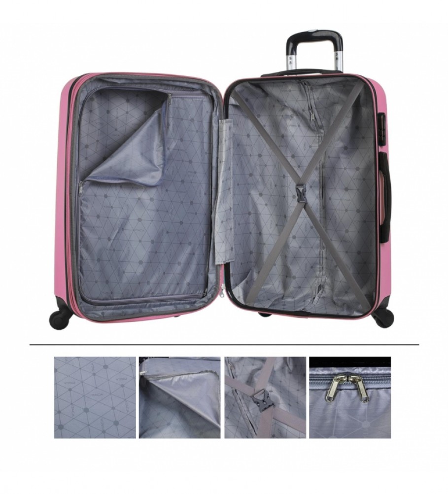 Mala rígida média com 4 rodas ITACA T71560 rosa - 66 x 41 x 27 cm -