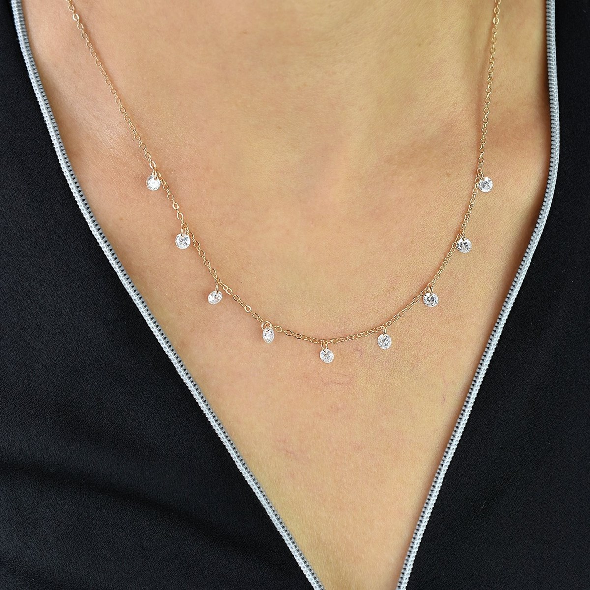 Collier pampilles oxydes de zirconium Plaqué OR 750 3 microns