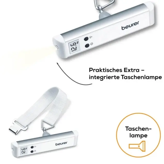 LS 10 Digitale Reise Kofferwaage Handwaage mit LCD-Anzeige / Taschenlampe bis 50kg Gewicht (73210) - Weiss