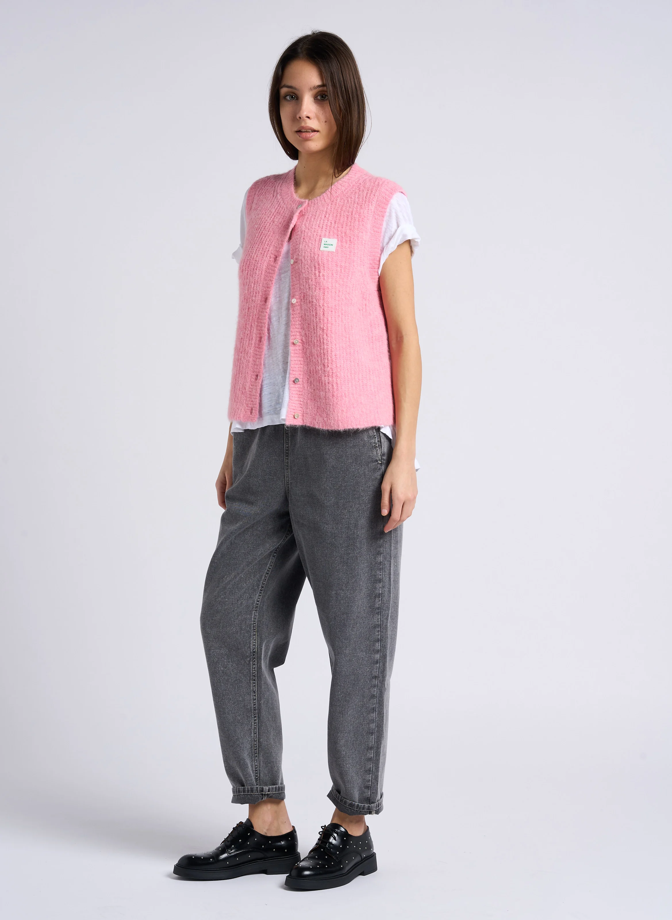 JAZY - Jean droit taille haute en coton | Gris
