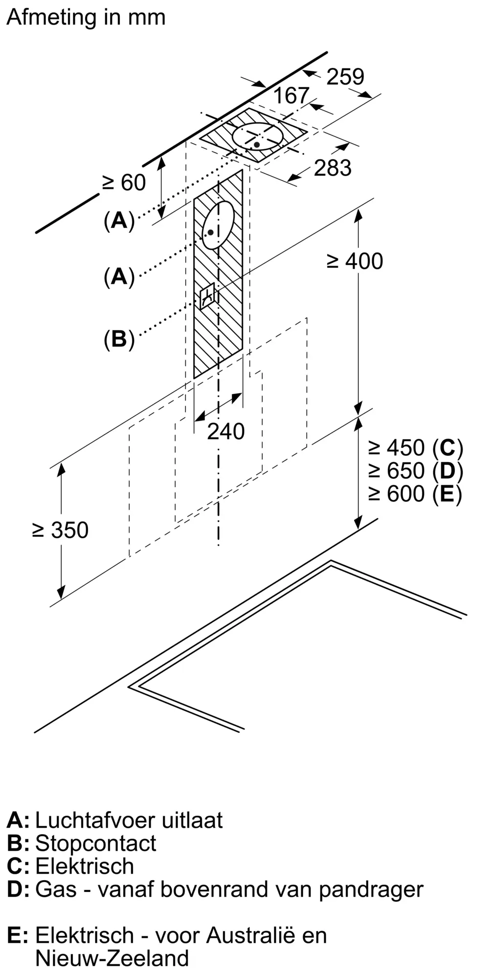 Serie 4 Wandschouwkap 60 cm zwart glas, Zwart