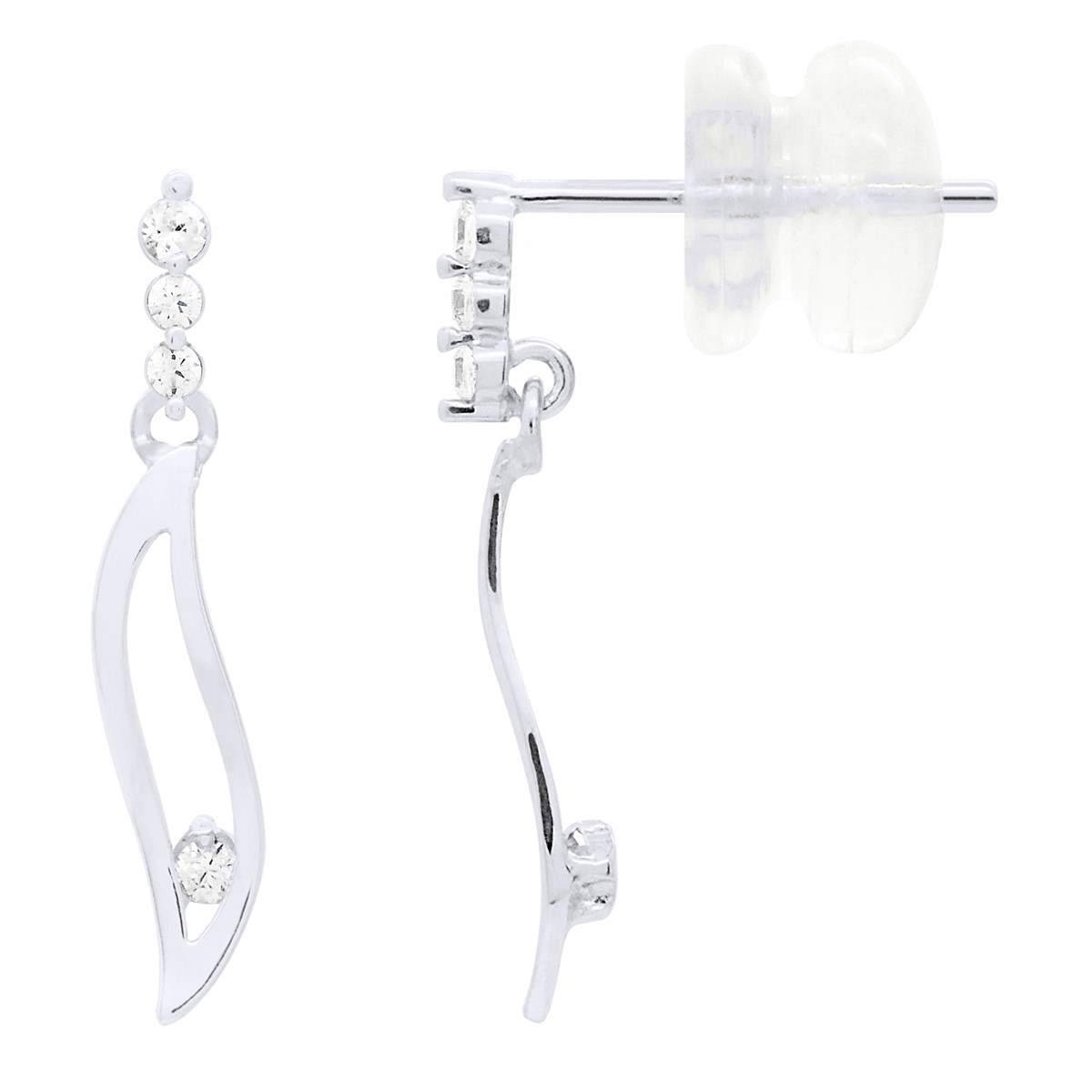 Boucles D'Oreilles Pendantes Fantaisies Serti de 8 Oxydes de Zirconium - Or Blanc