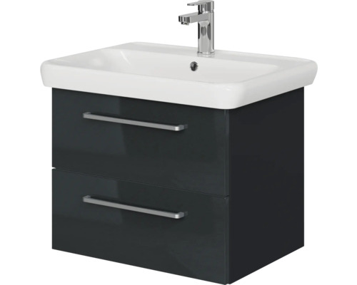 Pelipal Sunline 105 badkamermeubelset (B x H x D 69 x 200 x 48,5 cm), antraciete fronten, met keramische wastafel, badmeubel en spiegelkast met LED-verlichting
