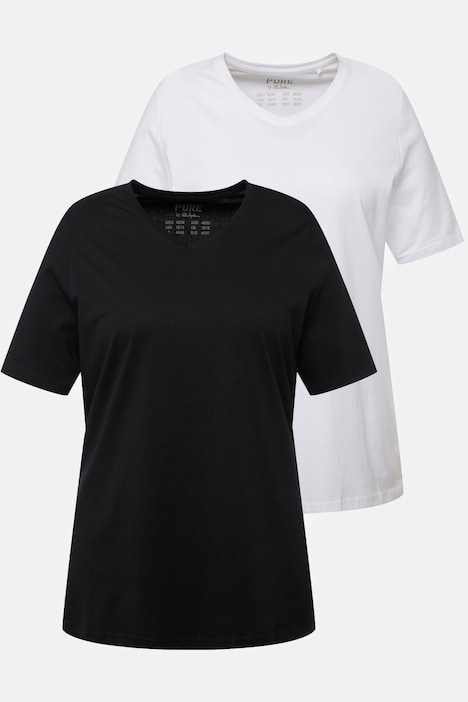 T-Shirts, 2er-Pack, V-Ausschnitt, Halbarm, Biobaumwolle