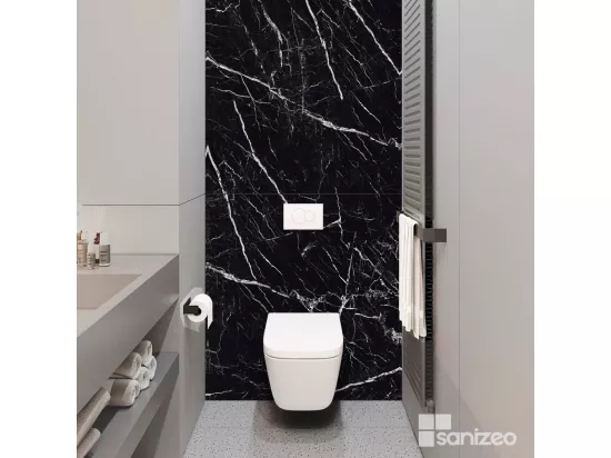 Lot de 2 Panneaux d'Habillage pour Douche et Baignoire, L120*l120*0.4 cm, effet marbre noir, Infinite Black by SANIZÉO